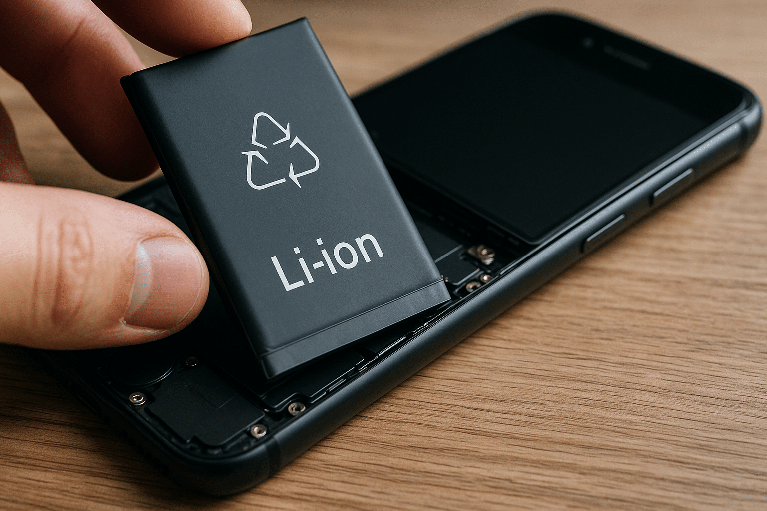 Inserting a lithiumion battery into a smartphone Image