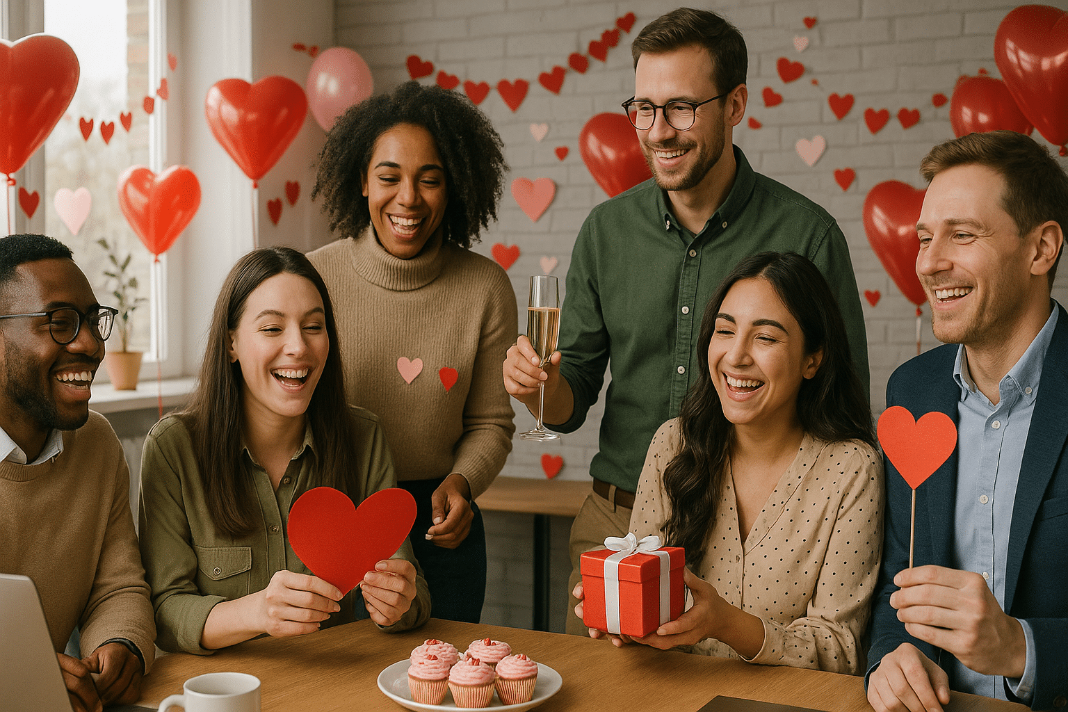 Office team celebrates Valentines Day with joy together