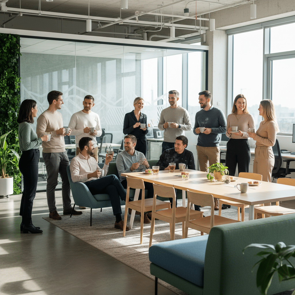 Team bonding over coffee and tea in workspace