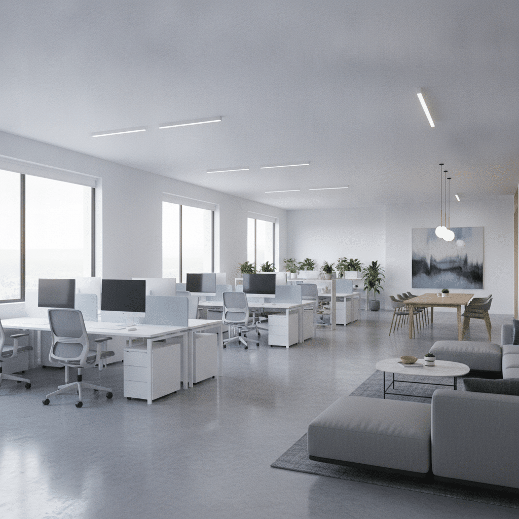 Modern office space with sleek design and organization