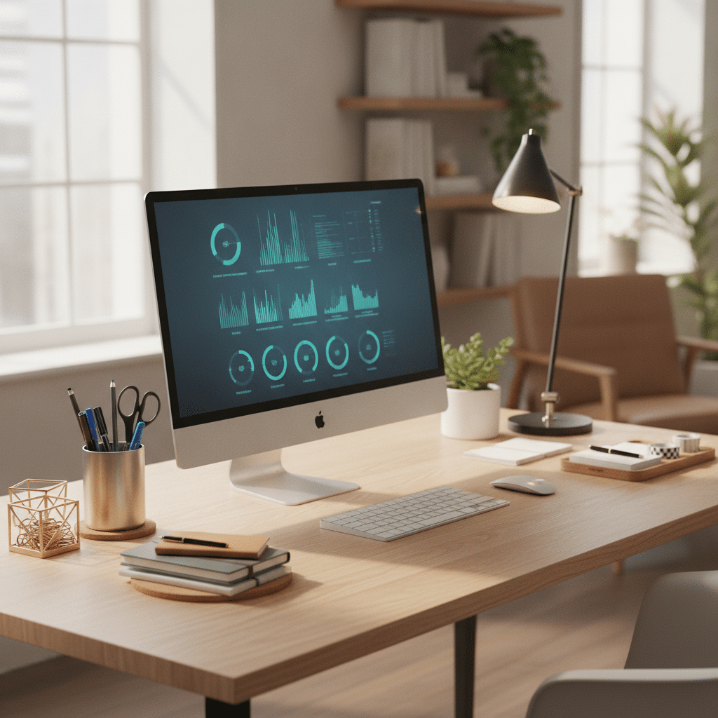 Neatly arranged office desk with essential stationery items