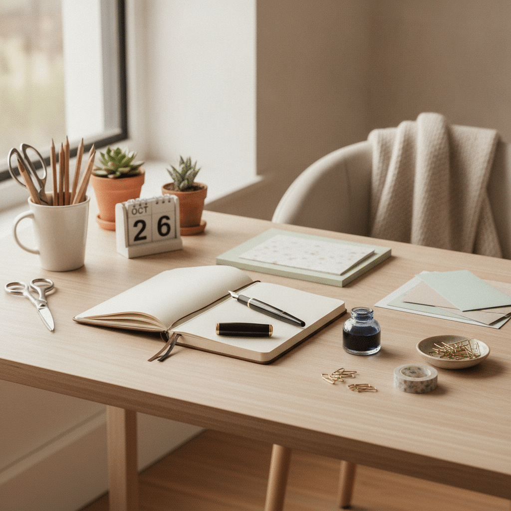 A colorful collection of stationery items on display