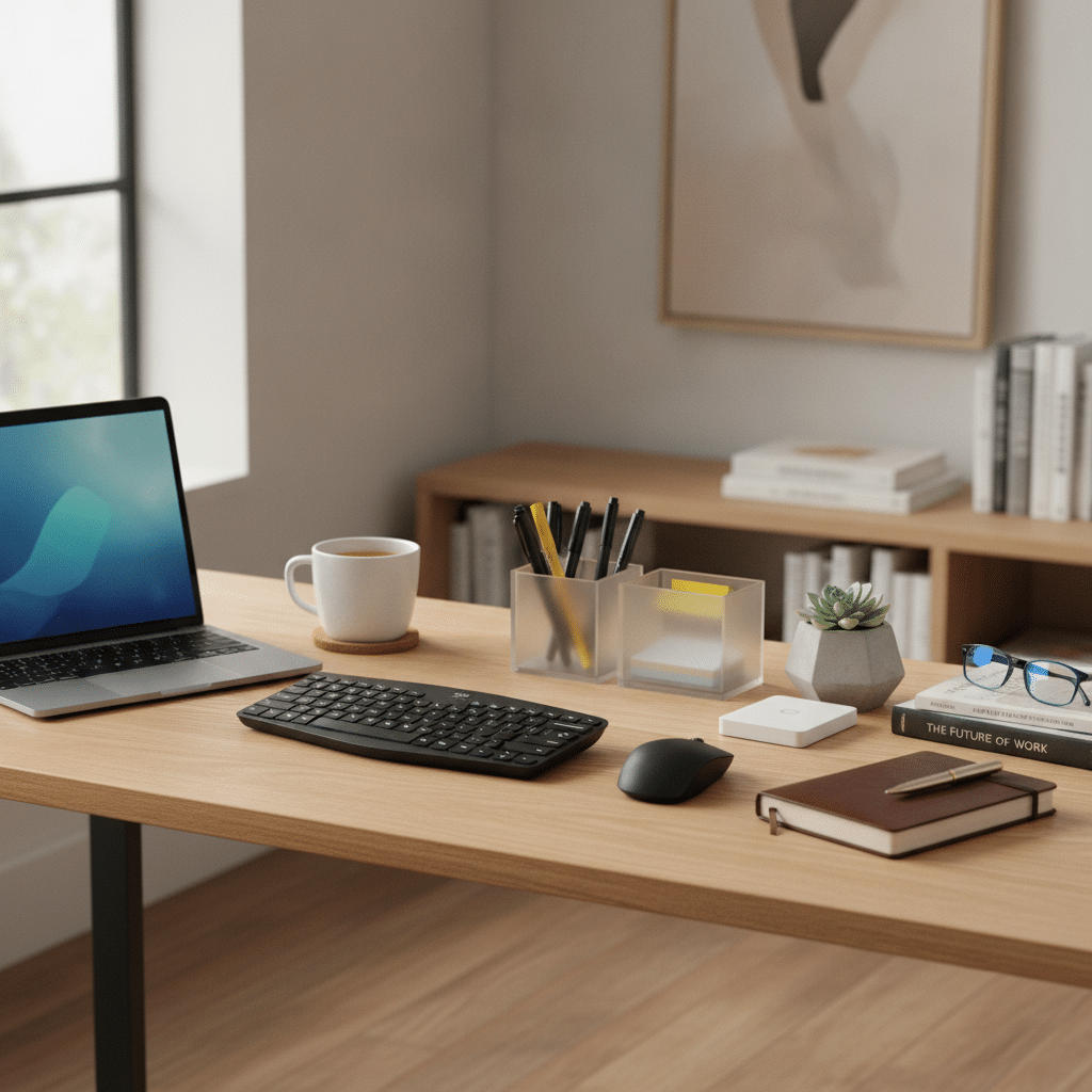 A tidy desk with essentials ready for productivity